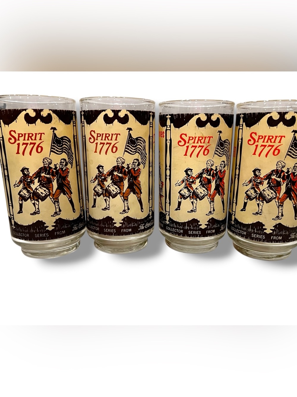 VTG 70s Coca Cola Heritage Series Drinking Glasses Spirit of 1776 -Set Of 4-RARE